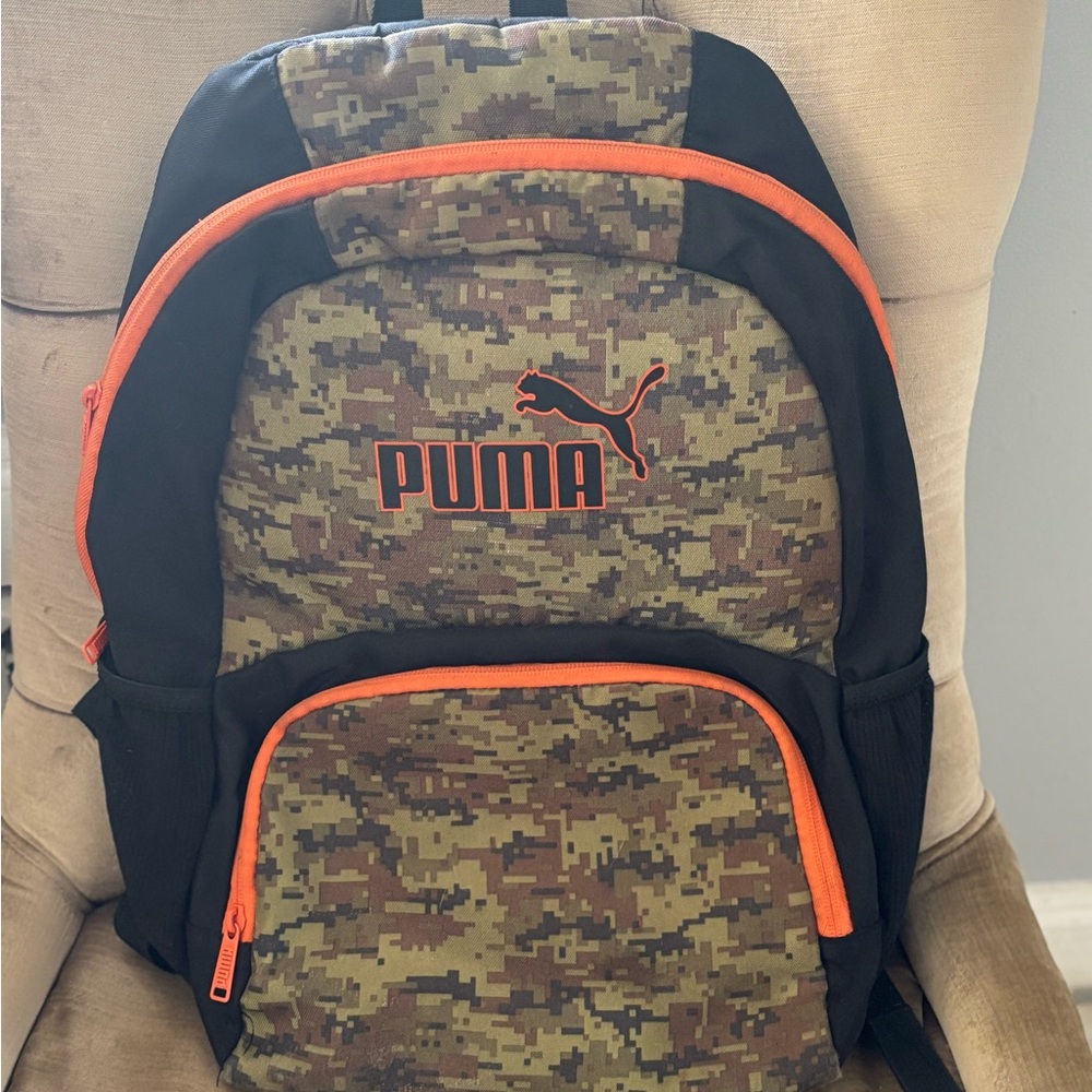 Puma Camo and Black Backpack with Orange Highlights